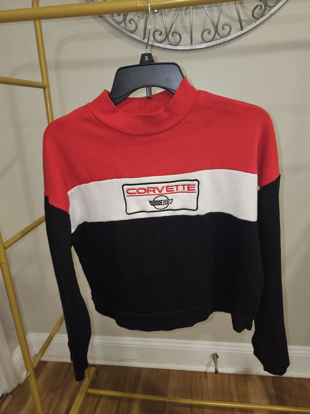 Corvette GM Licensed Vintage Colorblock Mock Neck Sweatshirt - Red, White, Black